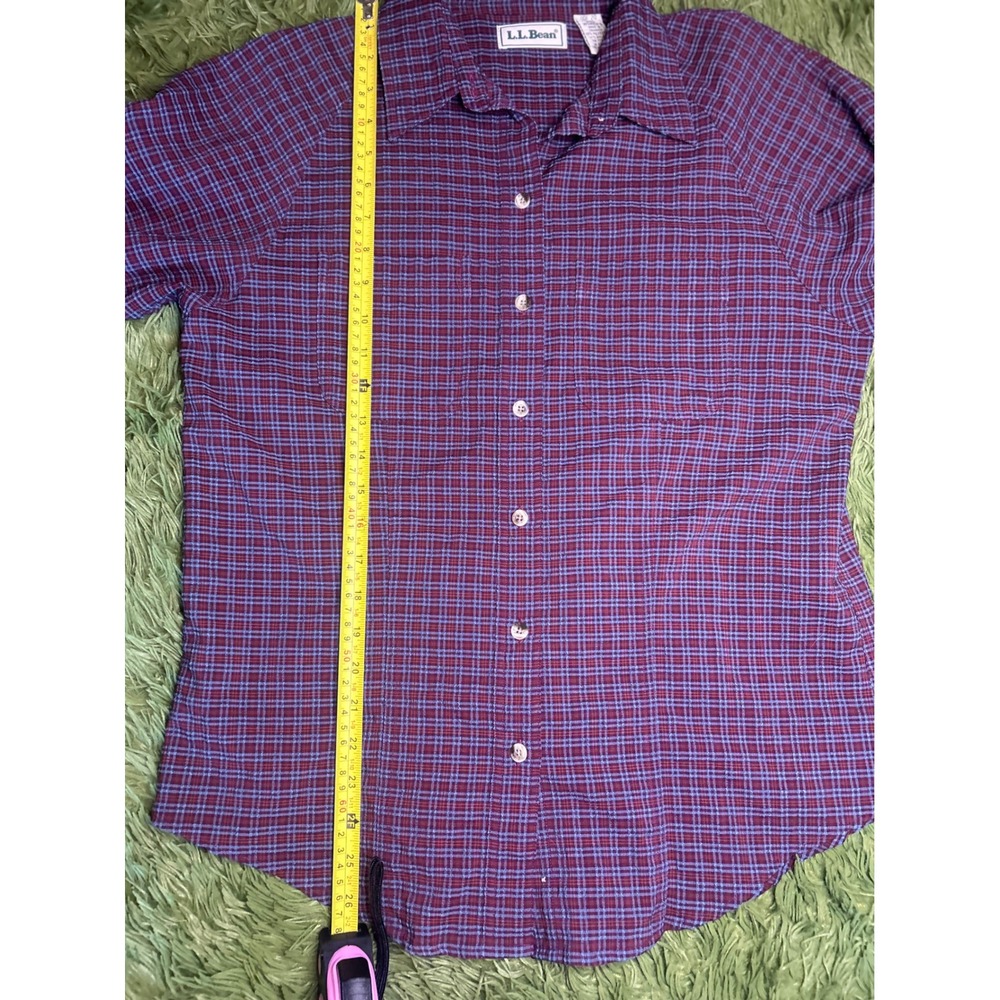 L.L. Bean Shirt Womens Medium Purple Plaid Roll-Tab Sleeve Outdoor Casual VTG - Picture 4 of 8